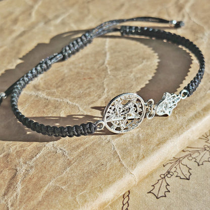Pulsera Macramé con Tetragramaton y Mano de Fátima S925 - Mystical Tienda