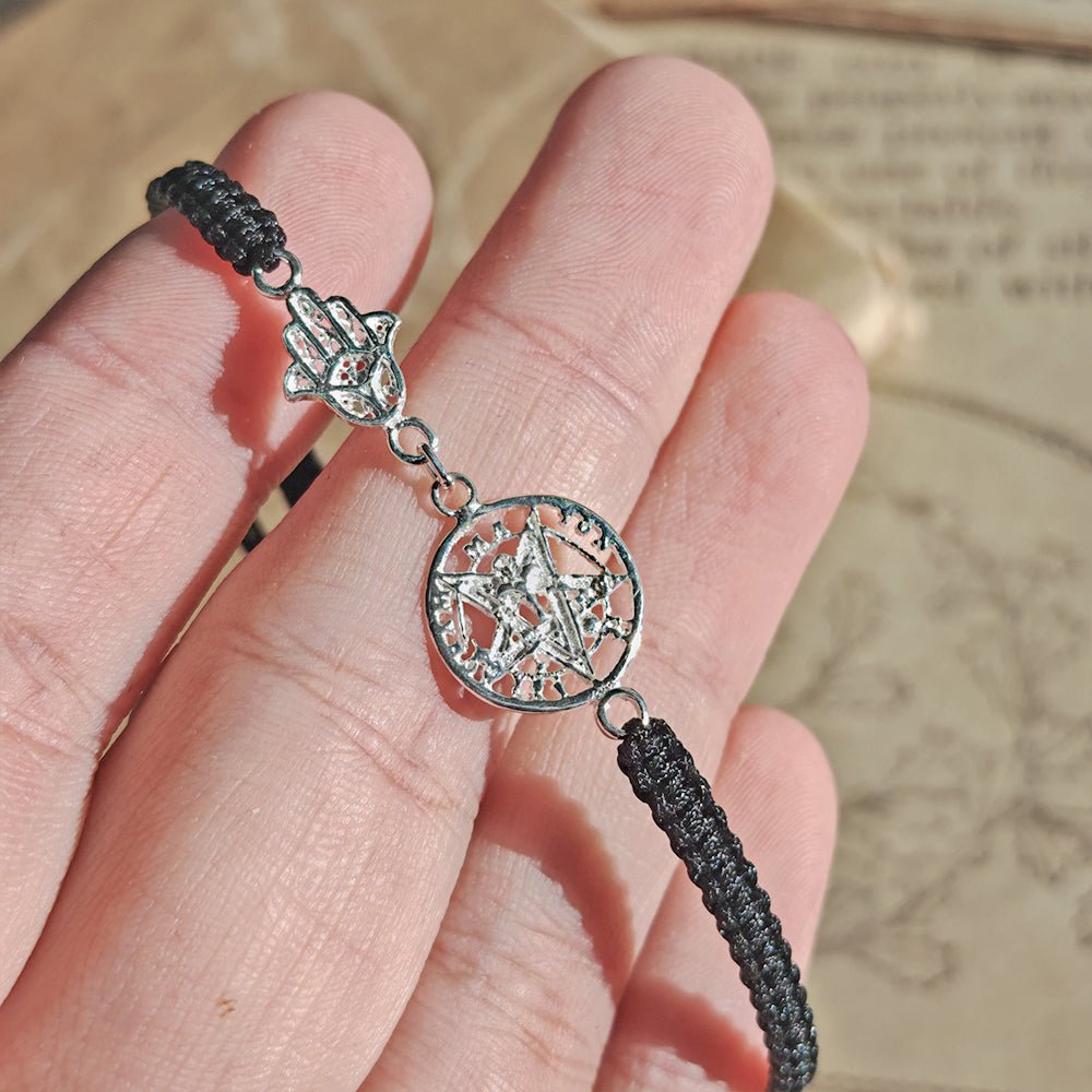 Pulsera Macramé con Tetragramaton y Mano de Fátima S925 - Mystical Tienda