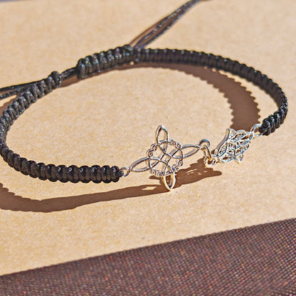 Pulsera Macramé Mano de Fátima y Nudo de Bruja - Plata de ley 925 - Mystical Tienda