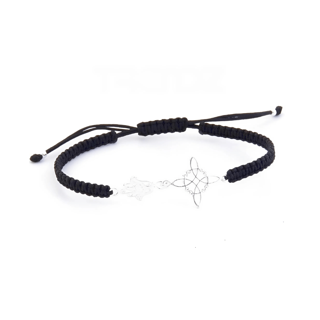 Pulsera Macramé Mano de Fátima y Nudo de Bruja - Plata de ley 925 - Mystical Tienda
