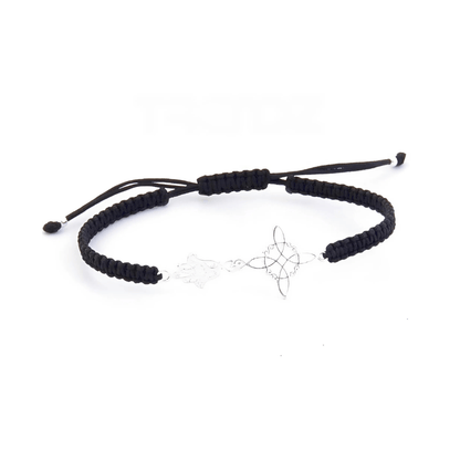 Pulsera Macramé Mano de Fátima y Nudo de Bruja - Plata de ley 925 - Mystical Tienda