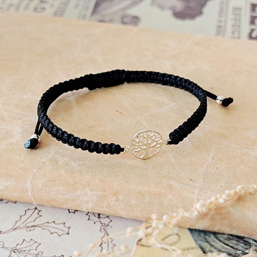 Pulsera Macramé Negro con Árbol de la Vida S925 - Mystical Tienda