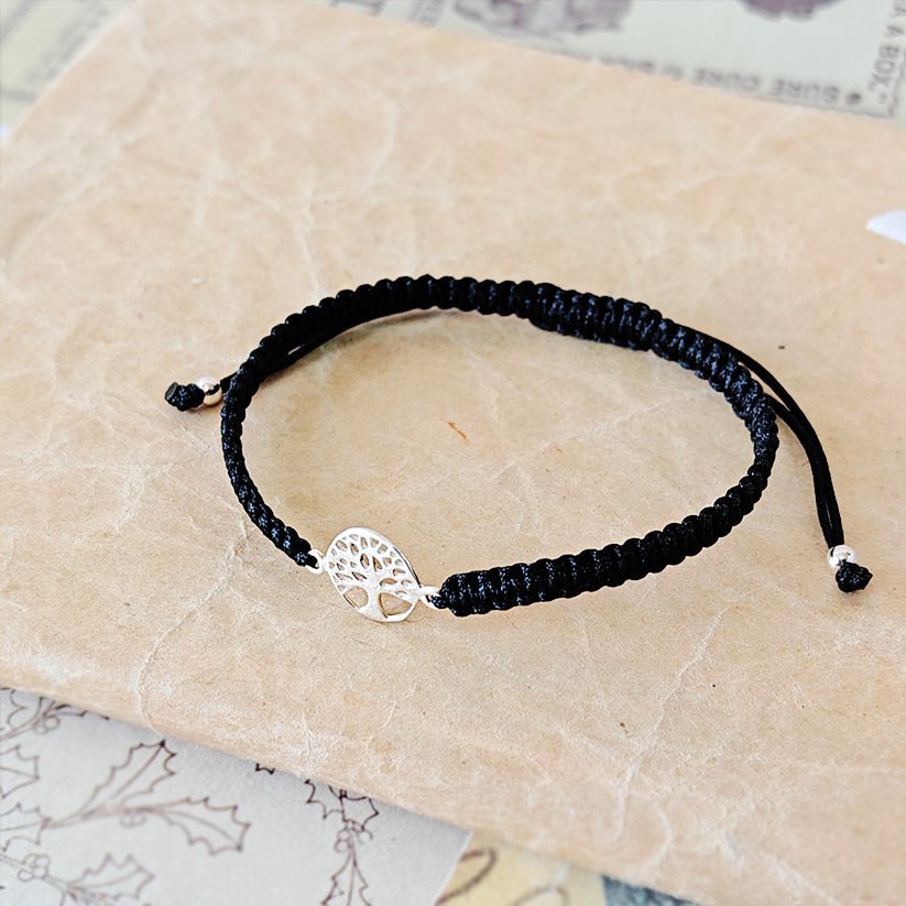 Pulsera Macramé Negro con Árbol de la Vida S925 - Mystical Tienda