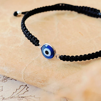 Pulsera Macramé Negro con Ojo Turco S925 - Mystical Tienda