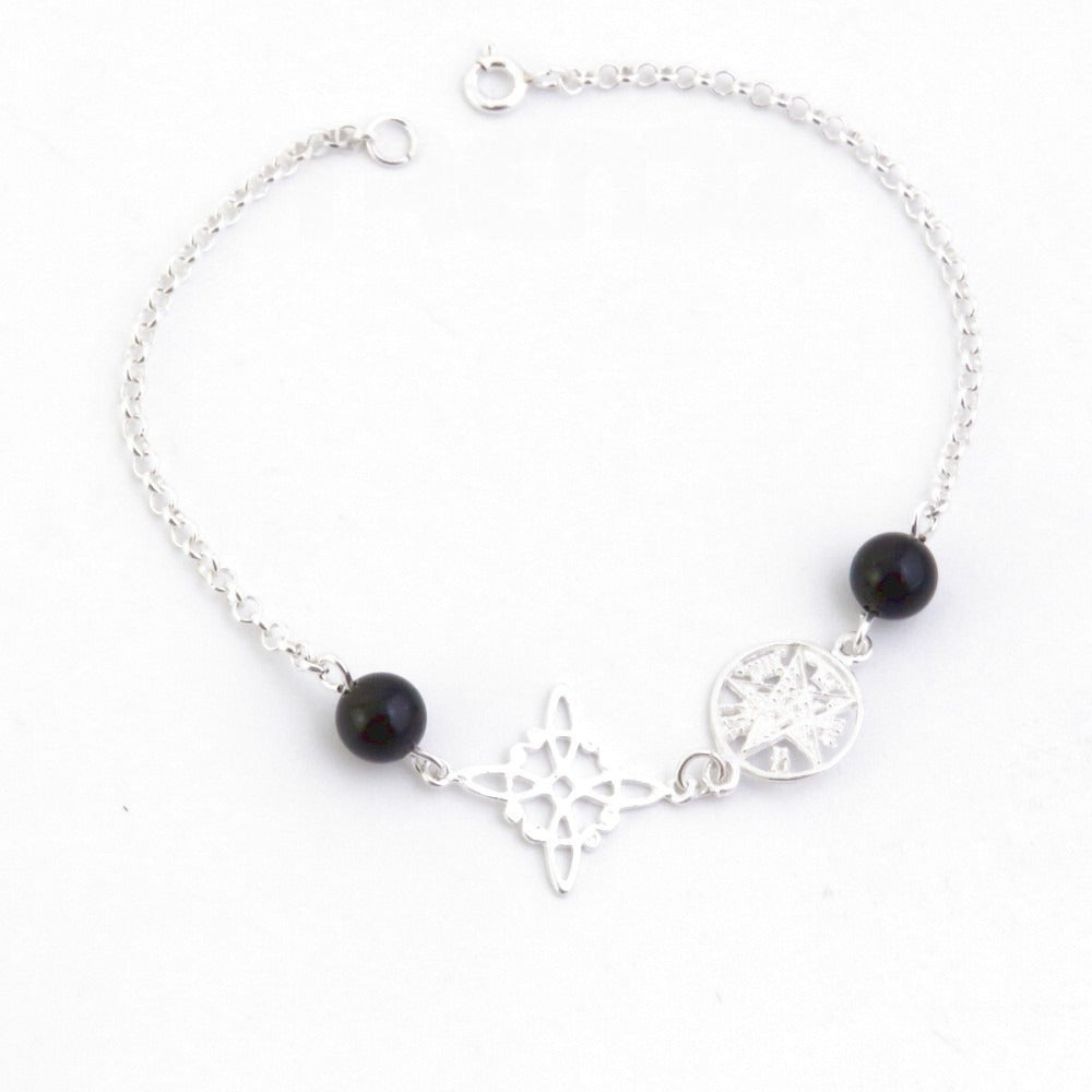 Pulsera Nudo de Bruja & Tetragramaton con Bola Ónix - S925 - Mystical Tienda