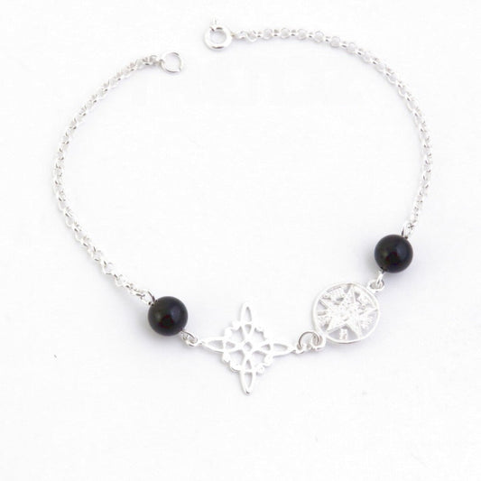 Pulsera Nudo de Bruja & Tetragramaton con Bola Ónix - S925 - Mystical Tienda