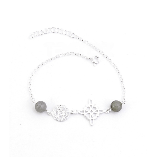 Pulsera Nudo de Bruja & Tetragramaton con Doble Bola Labradorita - S925 - Mystical Tienda