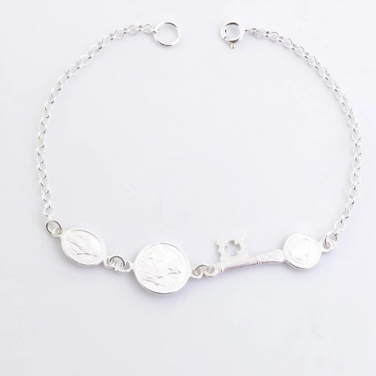 Pulsera Triple Protectora S925: Milagrosa · San Judas · Llave de San Benito - Mystical Tienda