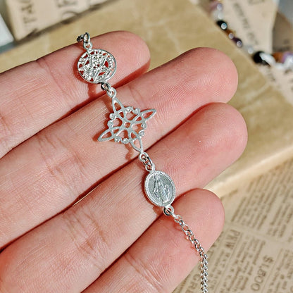 Pulsera Triple Protectora S925: Nudo de Bruja, Tetragramatón & Virgen de la Milagrosa - Mystical Tienda
