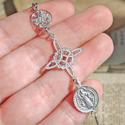 Pulsera Triple Protectora S925: Nudo de Bruja, Tetragramatón y San Benito - Mystical Tienda