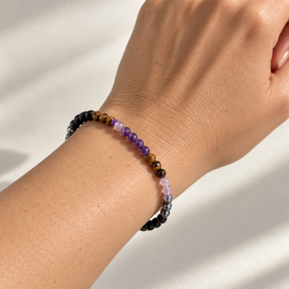 Pulsera “Contra Hechizo” Facetada - Turmalina, Ojo de tigre, Amatista y Labradorita
