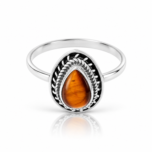 Anillo 'Binna' de Ojo de Tigre - Plata de Ley