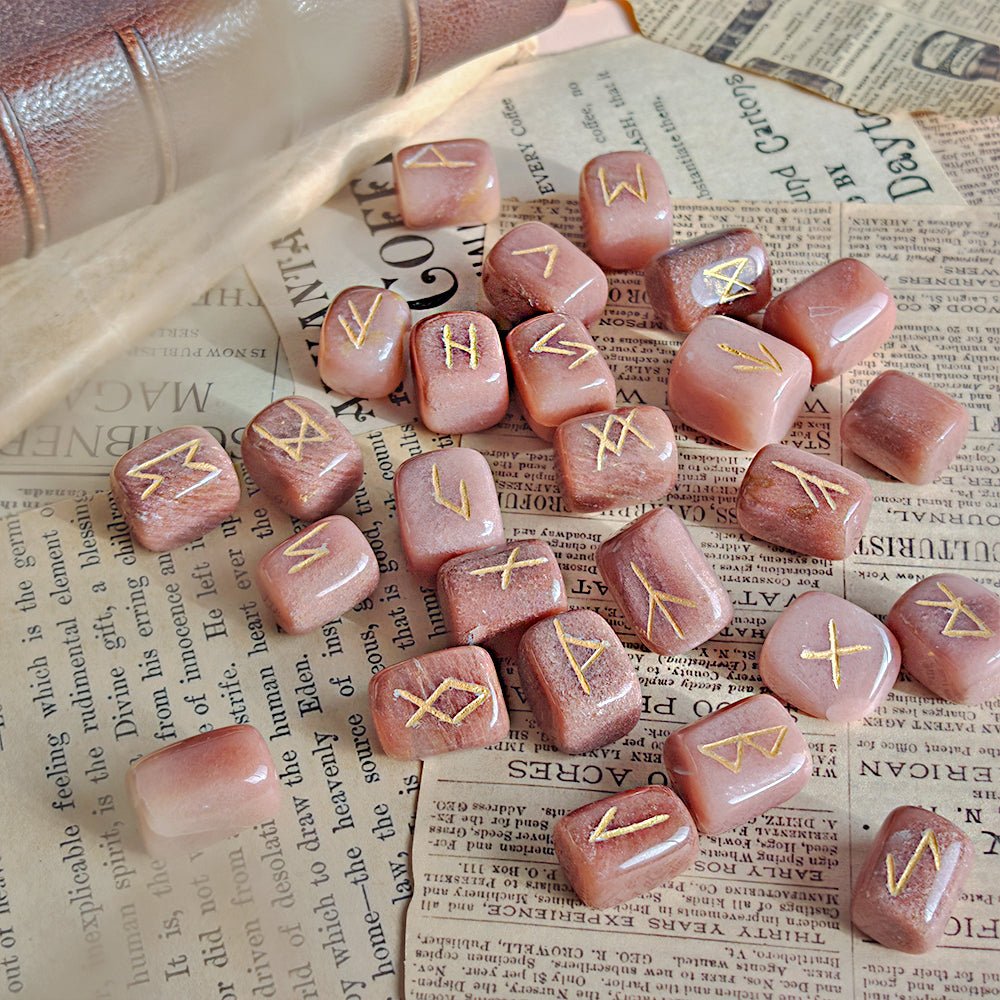 Runas Vikingas en Aventurina Naranja – Vitalidad, manifestación y fuerza creativa - Mystical Tienda