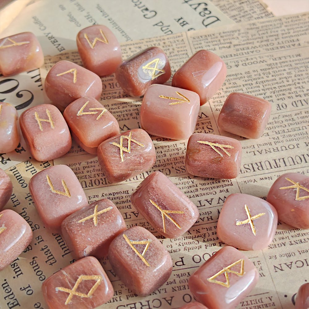 Runas Vikingas en Aventurina Naranja – Vitalidad, manifestación y fuerza creativa - Mystical Tienda