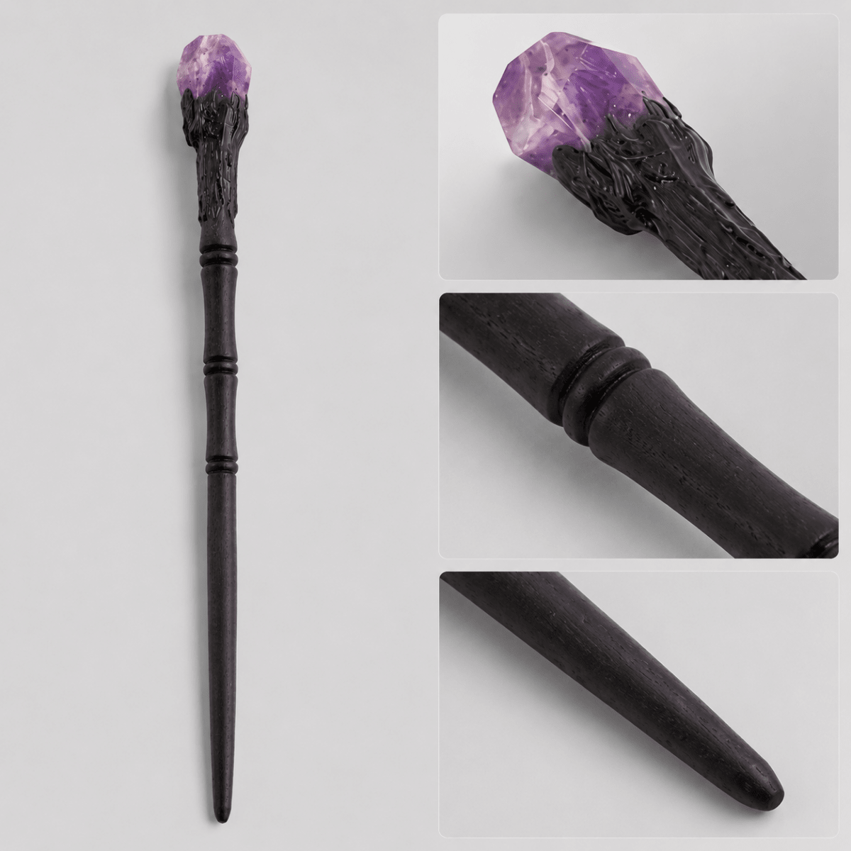 Varita mágica de madera 20cm - Amatista - Mystical Tienda