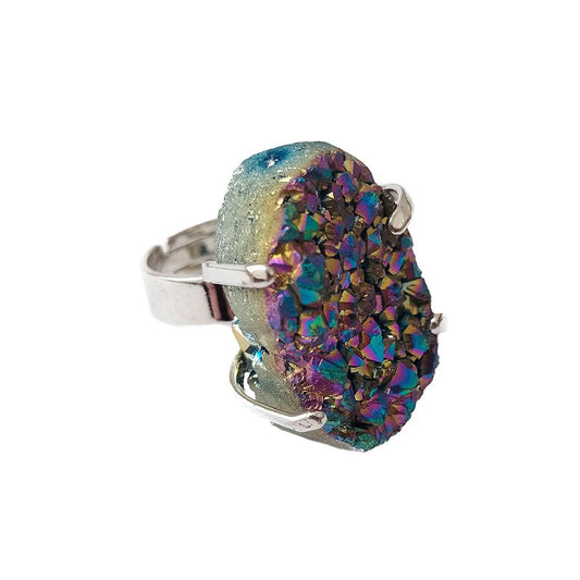 Anillo Drusa de Aqua Aura Arcoiris - Mystical Tienda