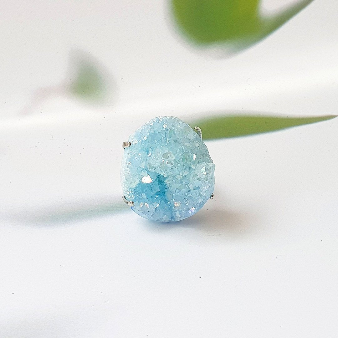 Anillo Drusa de Aqua Aura Azul - Mystical Tienda