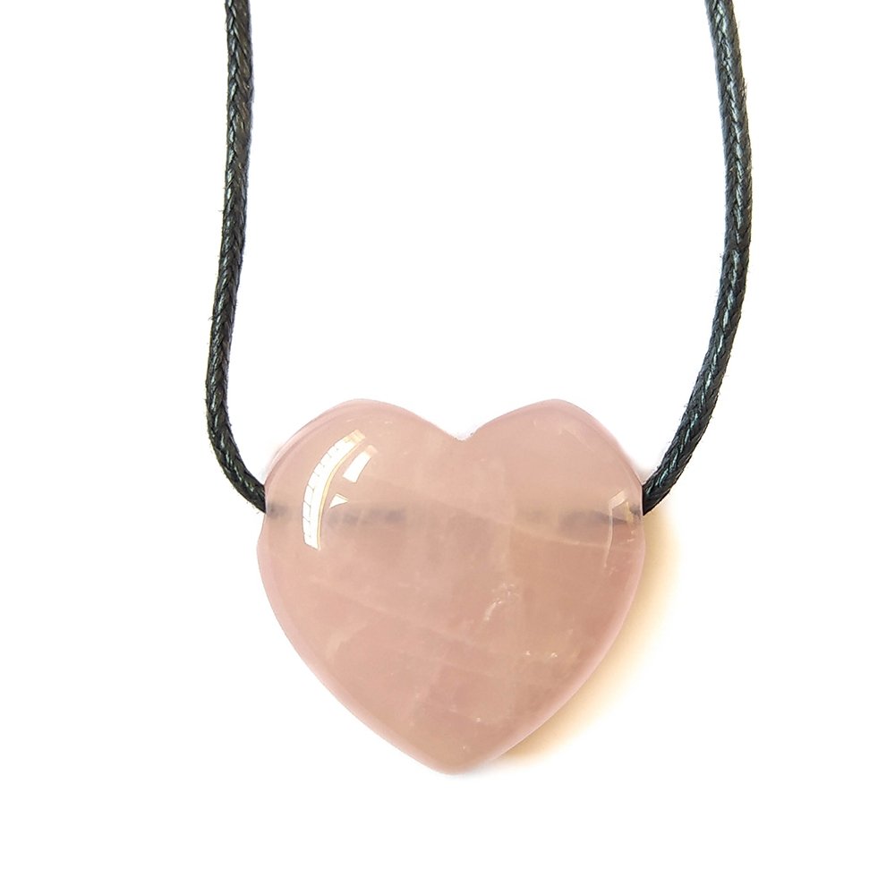 Colgante Corazón de Cuarzo Rosa con cordón - Mystical Tienda Esotérica y de Minerales
