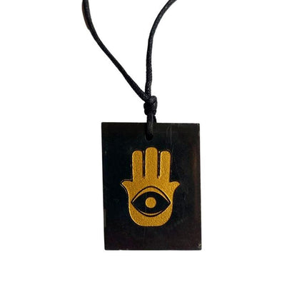 Colgante de Shungit con Mano de Fátima - Mystical Tienda