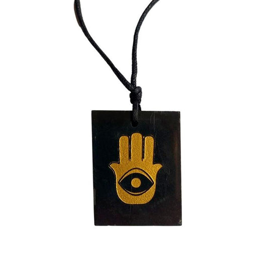 Colgante de Shungit con Mano de Fátima - Mystical Tienda