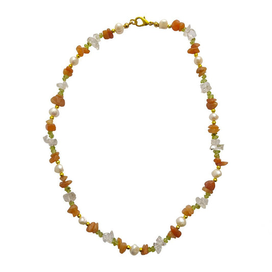Collar de la Diosa - Peridoto, Aventurina Naranja, Perlas y Cuarzo - Mystical Tienda