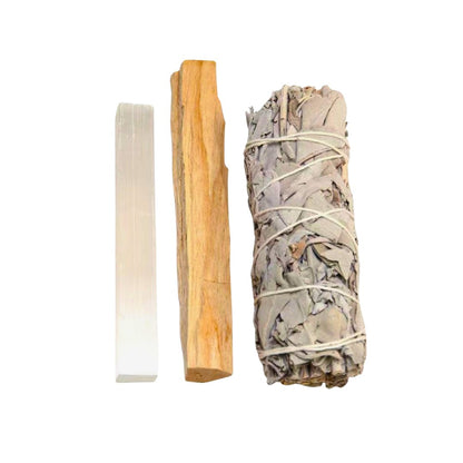 Kit de Limpieza Salvia + Selenita + Palo Santo - Mystical Tienda