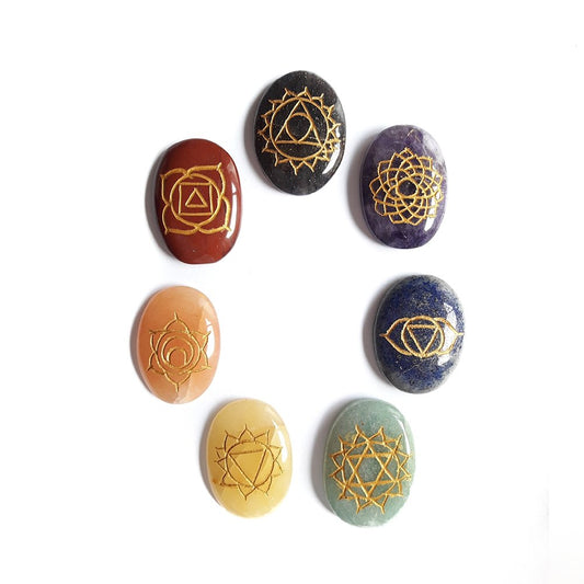Kit de Rodados Planos de los 7 chakras con símbolos - Mystical Tienda Esotérica y de Minerales