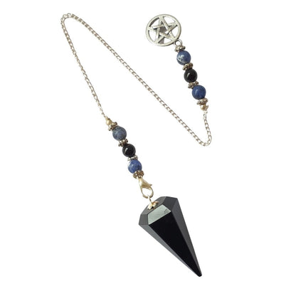 Péndulo Wicca de Obsidiana con péntagrama - Mystical Tienda