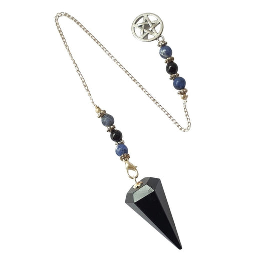 Péndulo Wicca de Obsidiana con péntagrama - Mystical Tienda