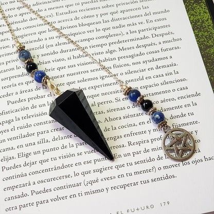 Péndulo Wicca de Obsidiana con péntagrama - Mystical Tienda