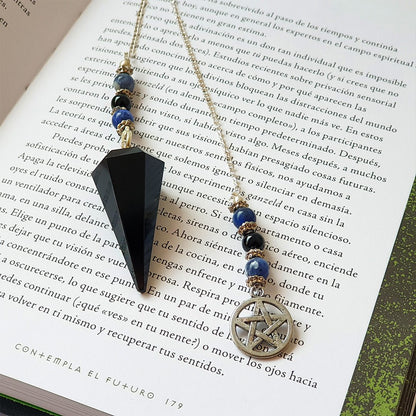 Péndulo Wicca de Obsidiana con péntagrama - Mystical Tienda