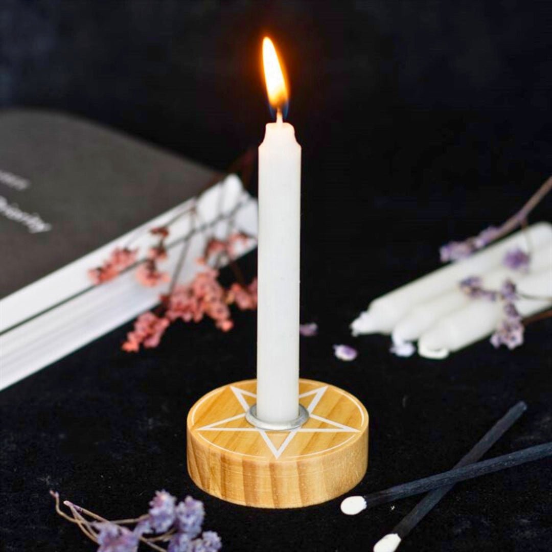 Porta velas de Madera con Pentagrama - Mystical Tienda