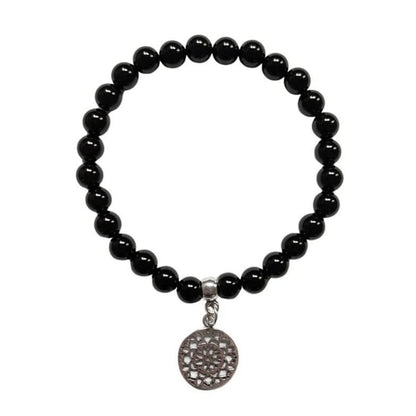 Pulsera de Ágata Negra y Mandala en Plata de Ley - Mystical Tienda