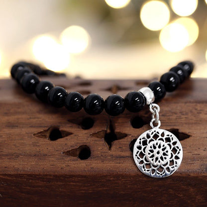 Pulsera de Ágata Negra y Mandala en Plata de Ley - Mystical Tienda