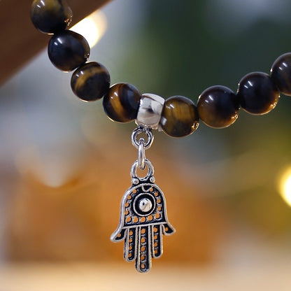 Pulsera de Ágata Negra y Mano de Fátima en Plata de Ley - Mystical Tienda