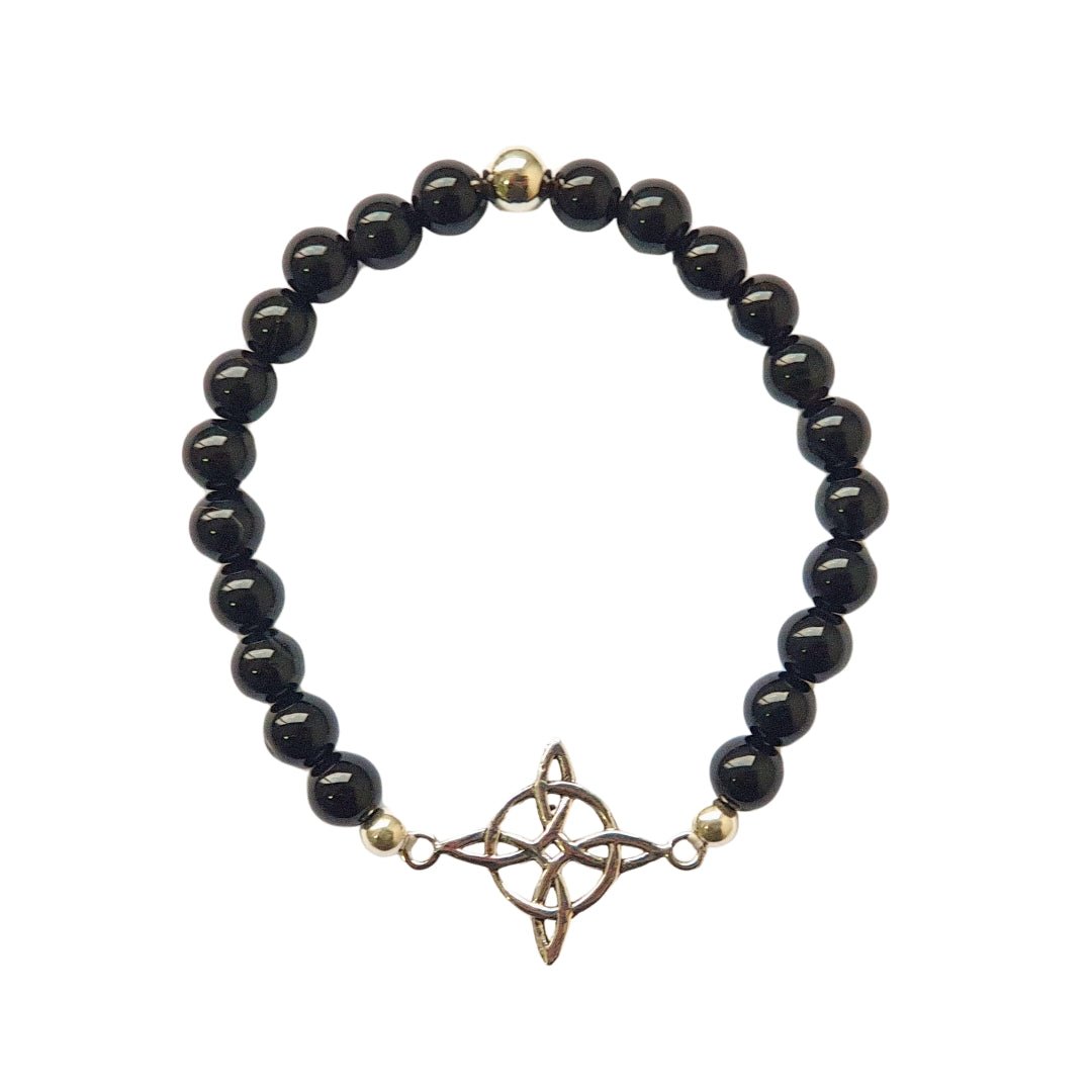 Pulsera de Ágata Negra y Nudo de Bruja de Plata de Ley - Mystical Tienda