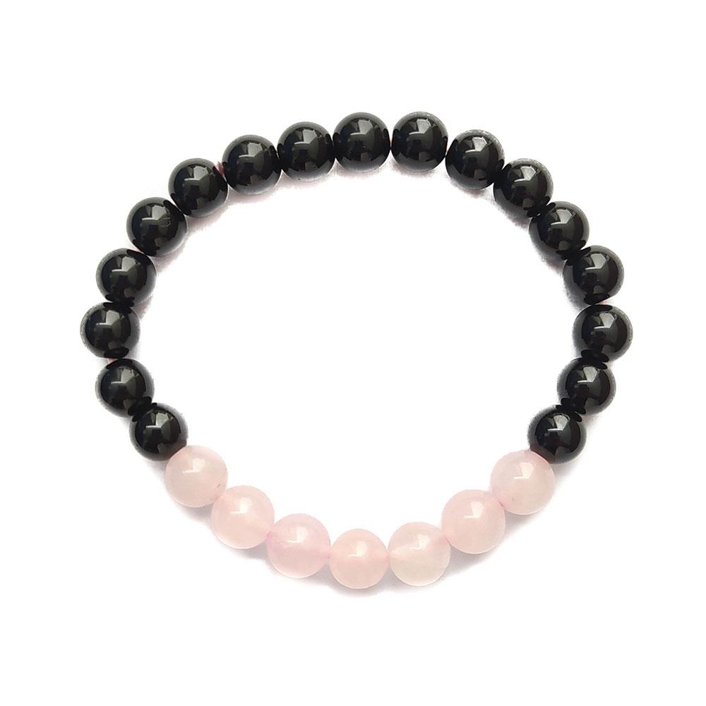 Pulsera de Obsidiana y Cuarzo Rosa - Protección y Amor - Mystical Tienda