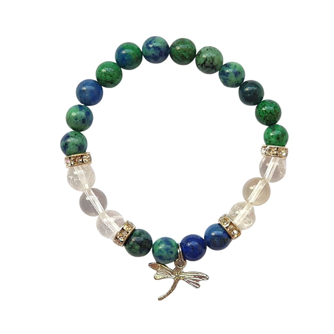 Pulsera Libélula - Crisocola y Cuarzo blanco - Mystical Tienda
