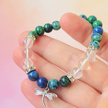 Pulsera Libélula - Crisocola y Cuarzo blanco - Mystical Tienda