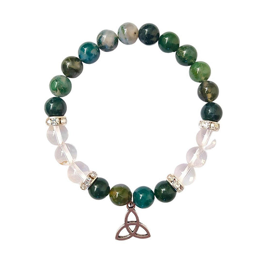 Pulsera Triqueta - Ágata Musgo y Cuarzo Blanco - Mystical Tienda