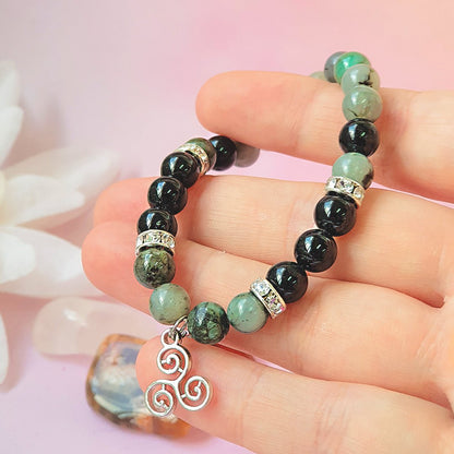 Pulsera Trisquel - Turmalina y Esmeralda - Mystical Tienda