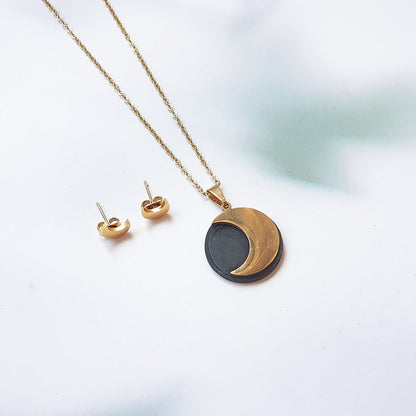 Set Collar/Pendientes Media Luna de Shungit - Mystical Tienda