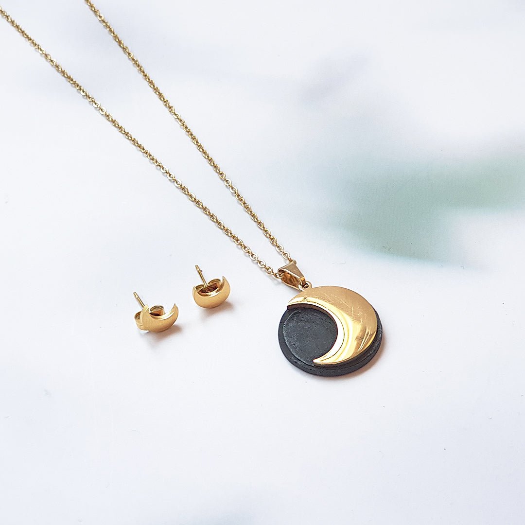 Set Collar/Pendientes Media Luna de Shungit - Mystical Tienda